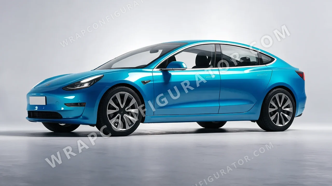 Blue Tesla Model 3 2019 wrapped in ORACAL Lagoon 970RA-553G