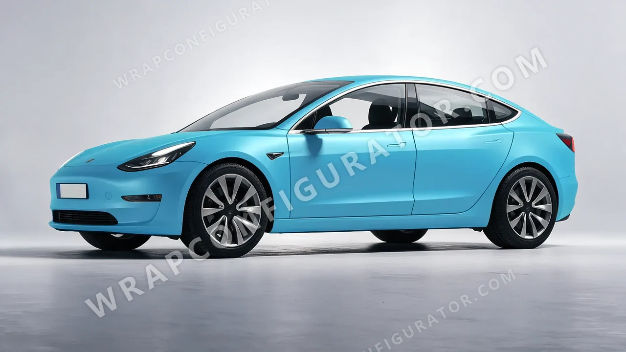 Blue Tesla Model 3 2019 wrapped in ORACAL Lagoon 970RA-553M