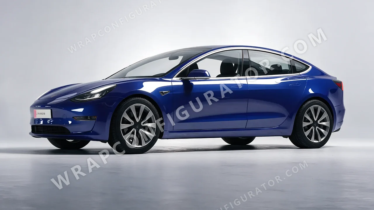 Blue Tesla Model 3 2019 wrapped in ORACAL Light Navy 970RA-564G