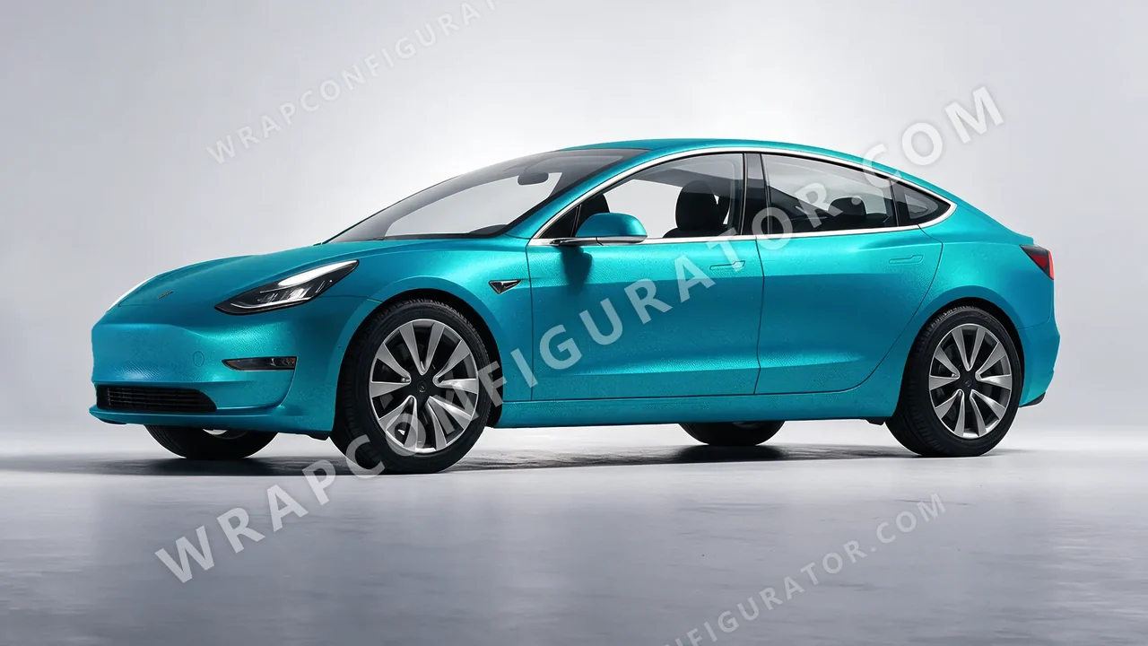 Blue Tesla Model 3 2019 wrapped in ORACAL Matt Turbo Turquoise 970RA-182M