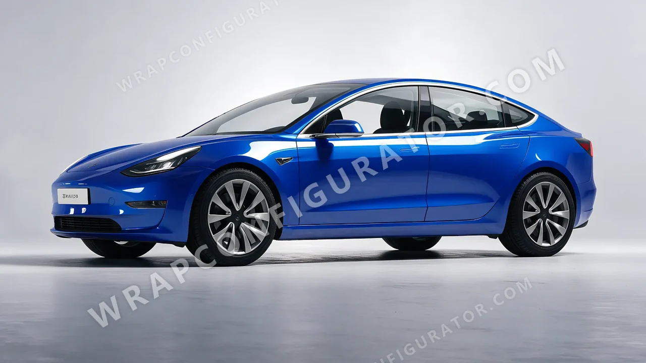 Blue Tesla Model 3 2019 wrapped in ORACAL Police Blue 970RA-572G