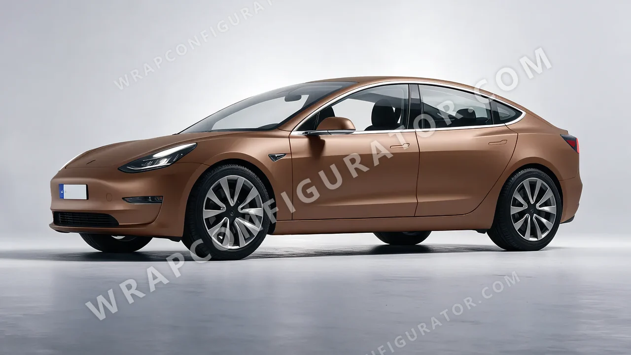Brown Tesla Model 3 2019 wrapped in 3M Matte Brown Metallic M209