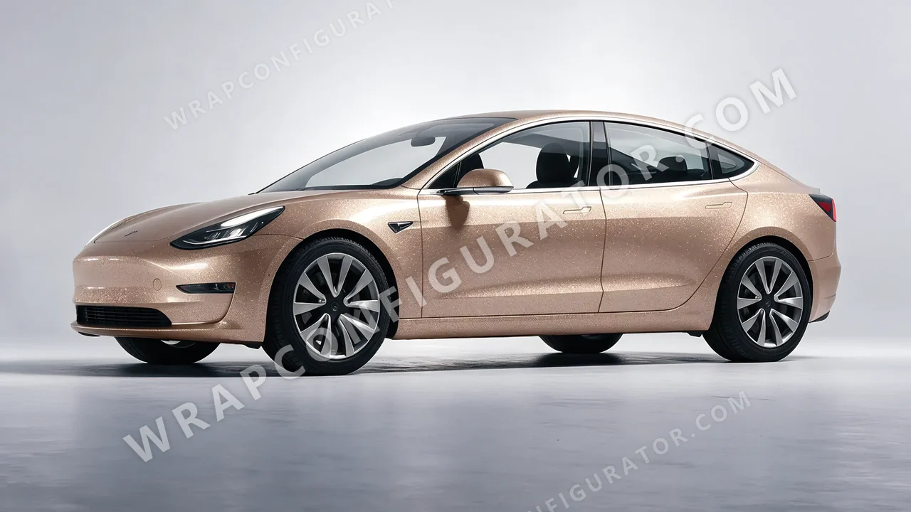 Brown Tesla Model 3 2019 wrapped in Avery Dennison Sand Sparkle SW900-255-M