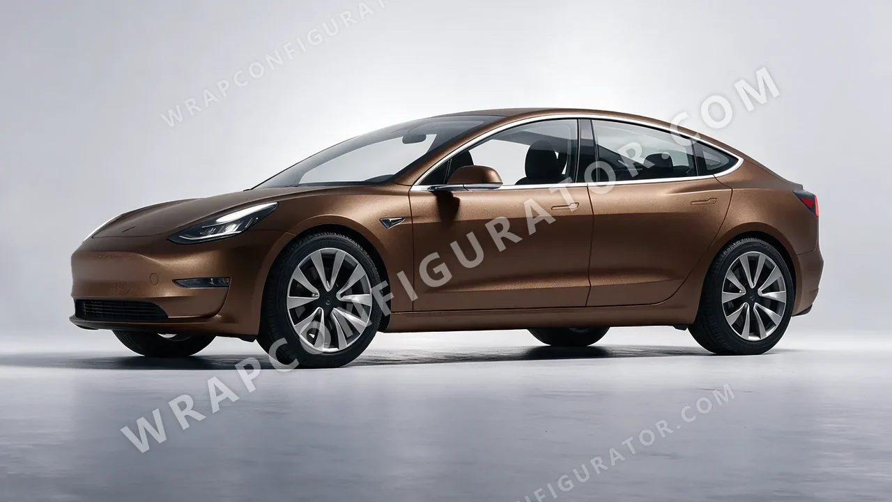 Brown Tesla Model 3 2019 wrapped in KPMF Matt Java Brown K75543
