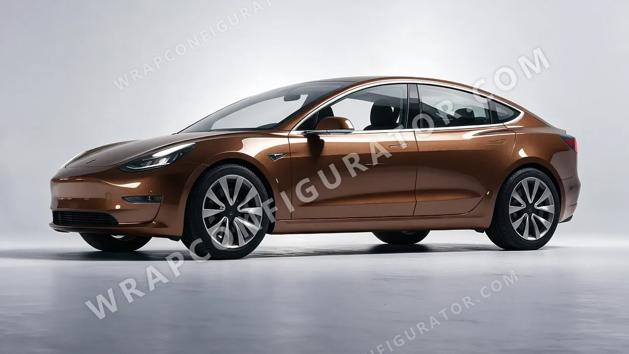 Brown Tesla Model 3 2019 wrapped in ORACAL Orient Brown 970RA-874G