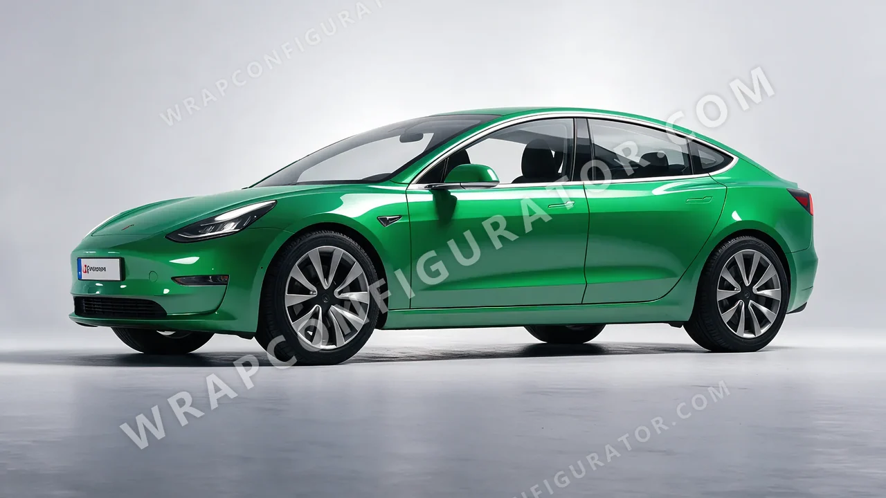 Green Tesla Model 3 2019 wrapped in 3M Gloss Kelly Green G46