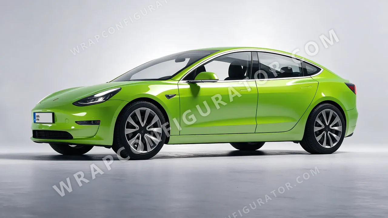 Green Tesla Model 3 2019 wrapped in 3M Gloss Light Green G16