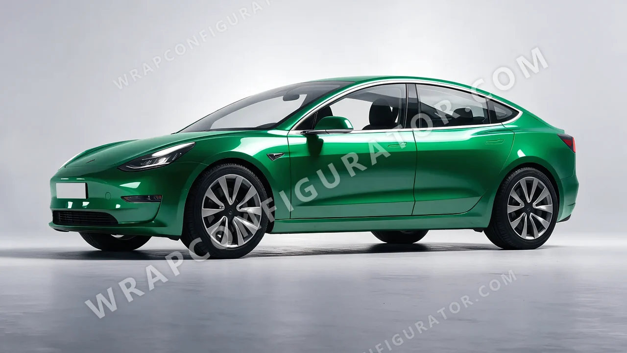 Green Tesla Model 3 2019 wrapped in 3M Green Envy HG336