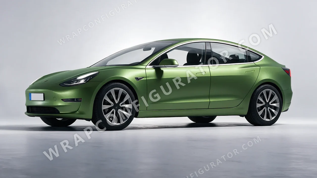 Green Tesla Model 3 2019 wrapped in Avery Dennison Apple Green SW900-745-M