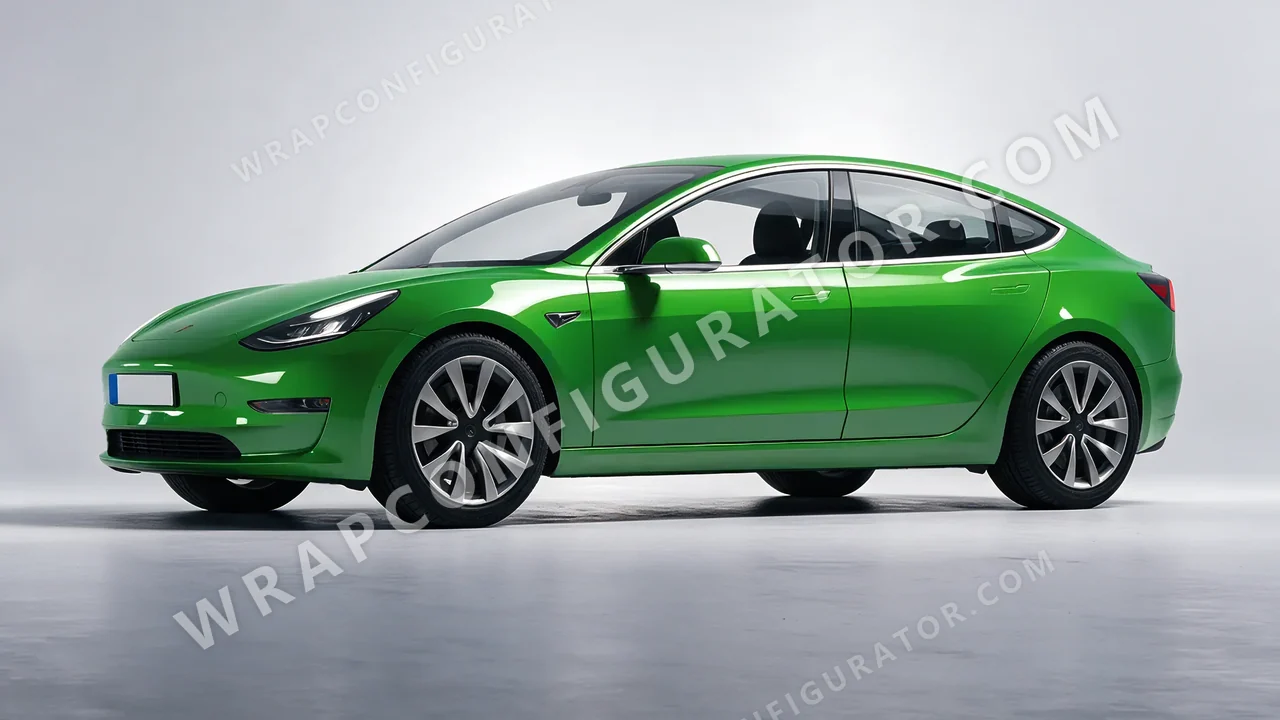 Green Tesla Model 3 2019 wrapped in Avery Dennison Grass Green SW900-758-O