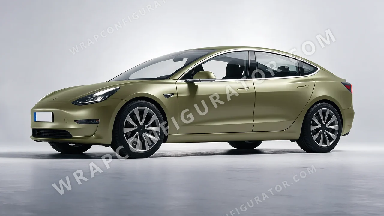 Green Tesla Model 3 2019 wrapped in Avery Dennison Khaki Green SW900-712-O