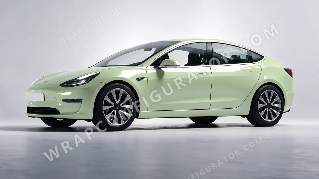 Green Tesla Model 3 2019 wrapped in Avery Dennison Light Pistachio SW900-728-O