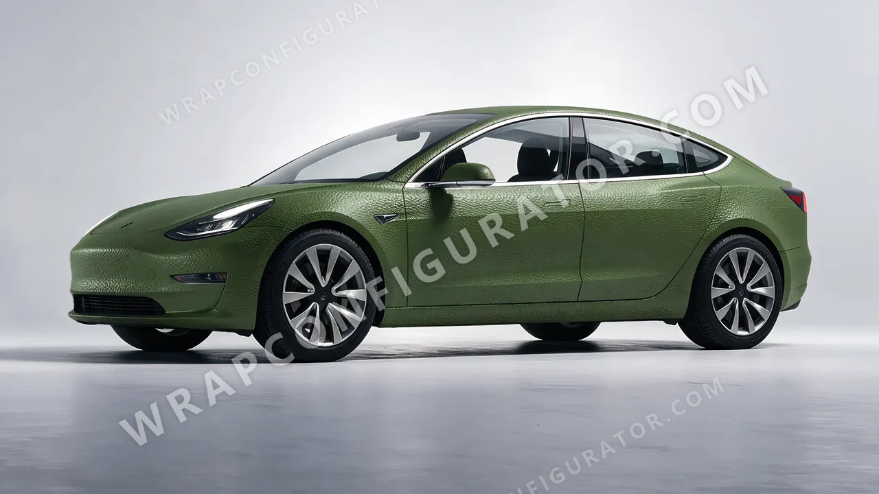 Green Tesla Model 3 2019 wrapped in Avery Dennison Rugged Marsh Green SW900-738-X