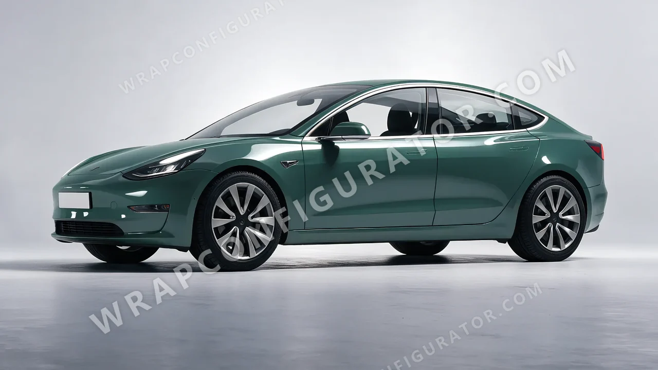 Green Tesla Model 3 2019 wrapped in Avery Dennison Smooth Sage SW900-729-O