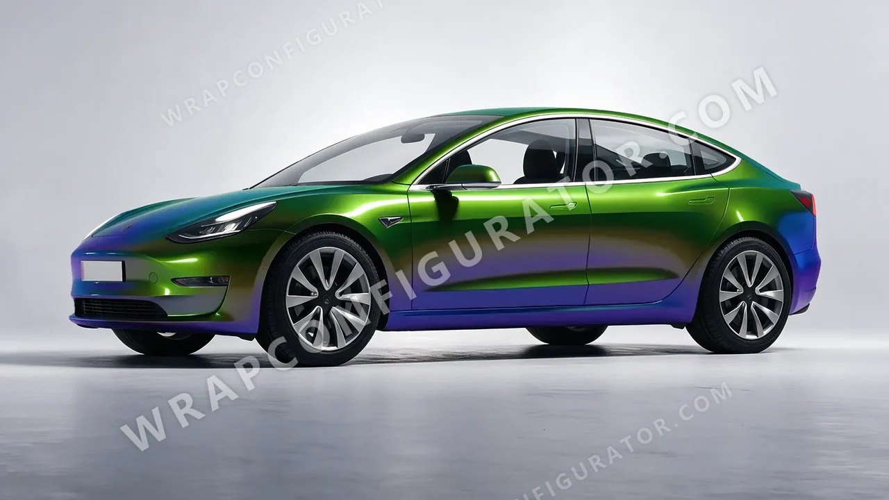Green Tesla Model 3 2019 wrapped in Colourshield PPF by HyperPro Aurora Green GB01-P