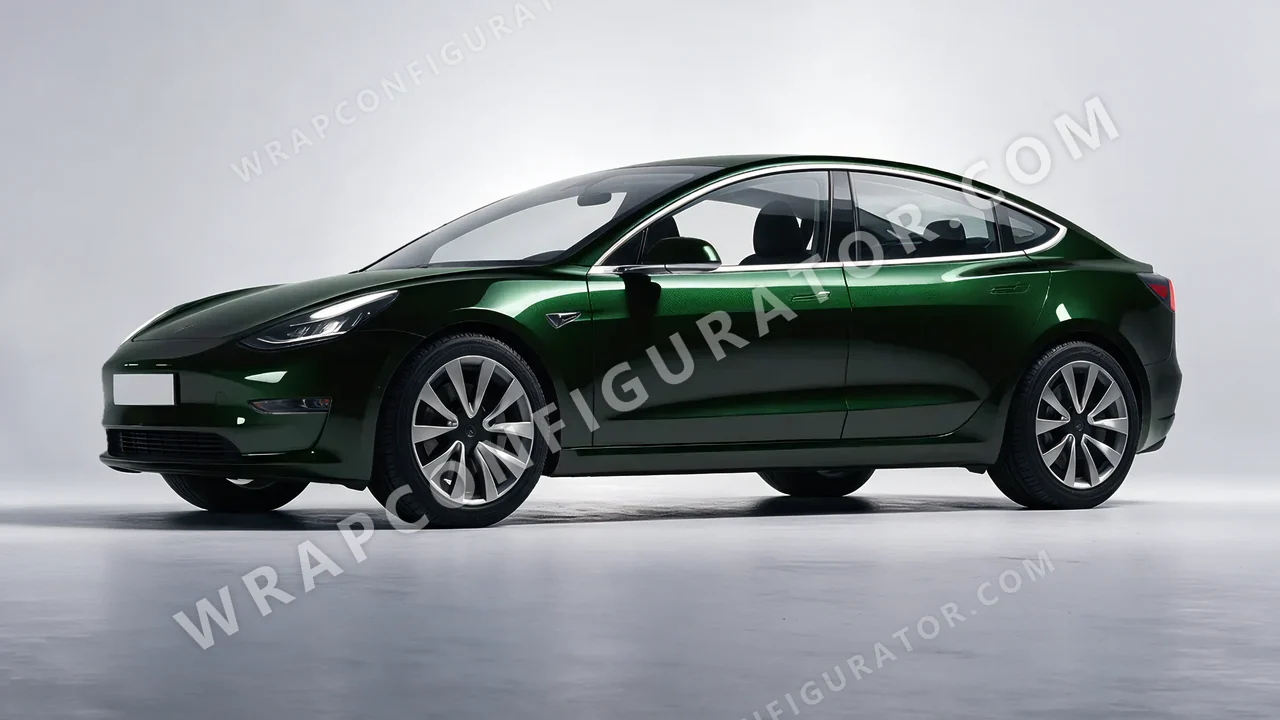 Green Tesla Model 3 2019 wrapped in Colourshield PPF by HyperPro Dark Emerald HGM43-P