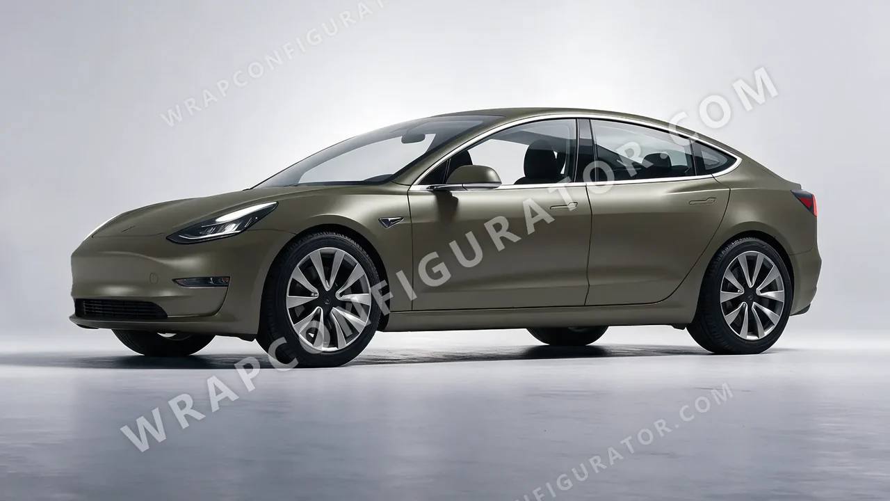 Green Tesla Model 3 2019 wrapped in Colourshield PPF by HyperPro Gray Green SMF46-P