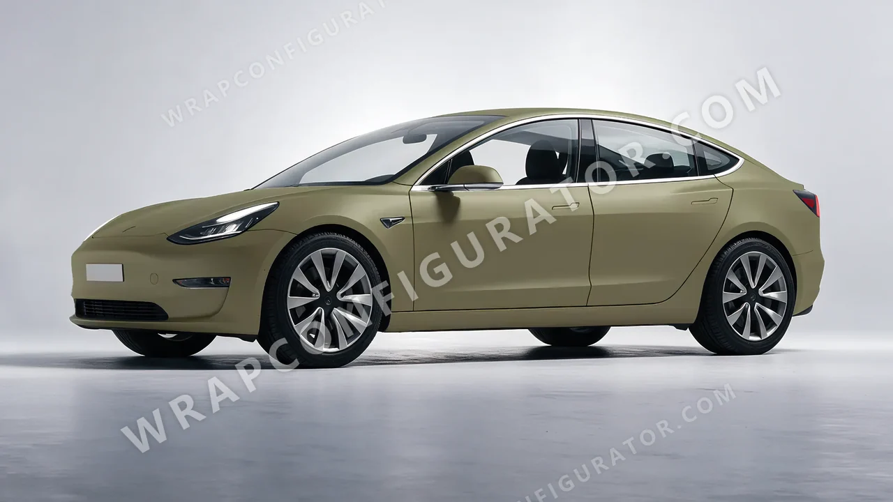 Green Tesla Model 3 2019 wrapped in Colourshield PPF by HyperPro Khaki Green SMF05-P