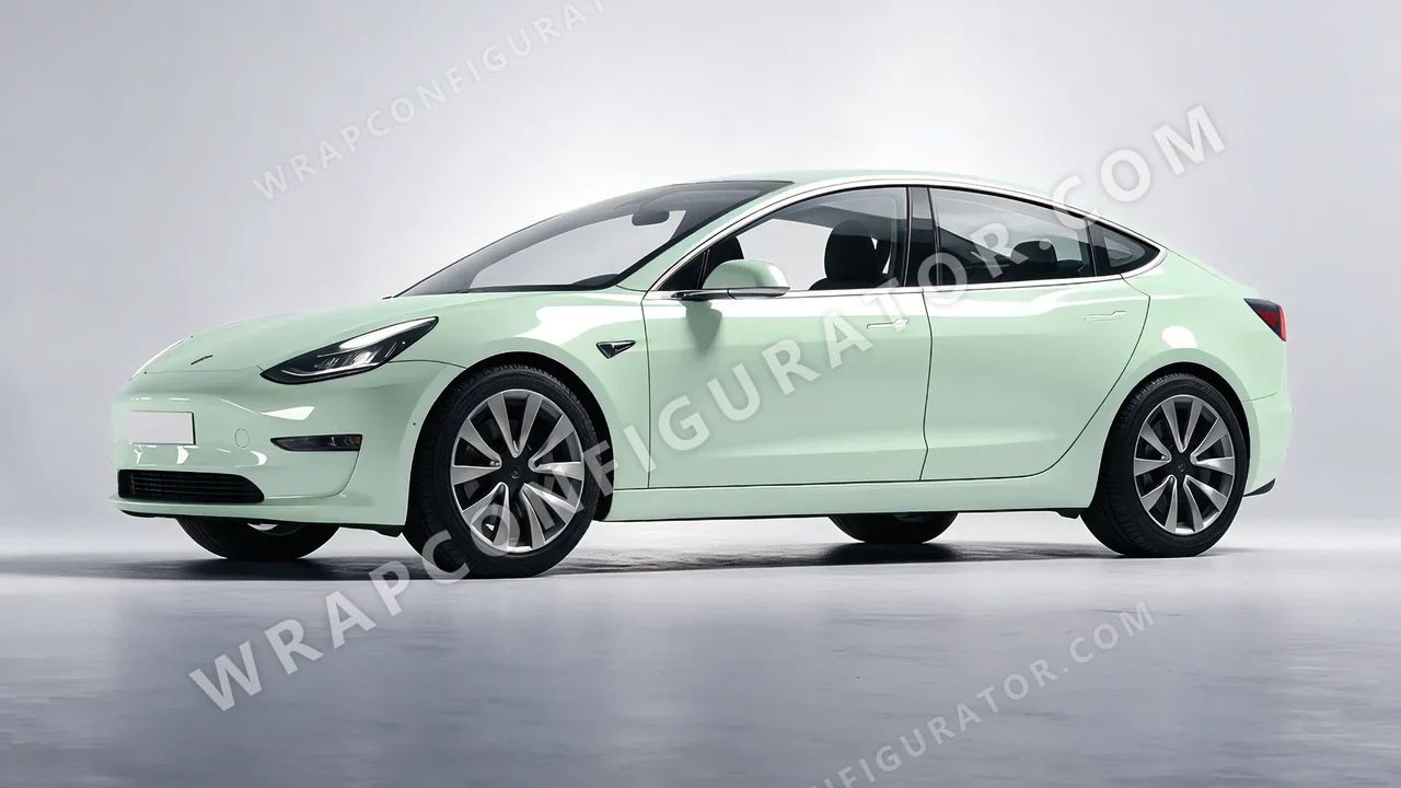 Green Tesla Model 3 2019 wrapped in Colourshield PPF by HyperPro Light Mint Green HGF41-P