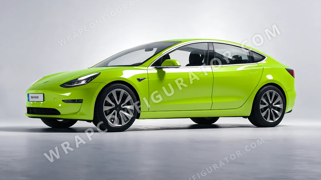 Green Tesla Model 3 2019 wrapped in Colourshield PPF by HyperPro Neon Green HGF76-P