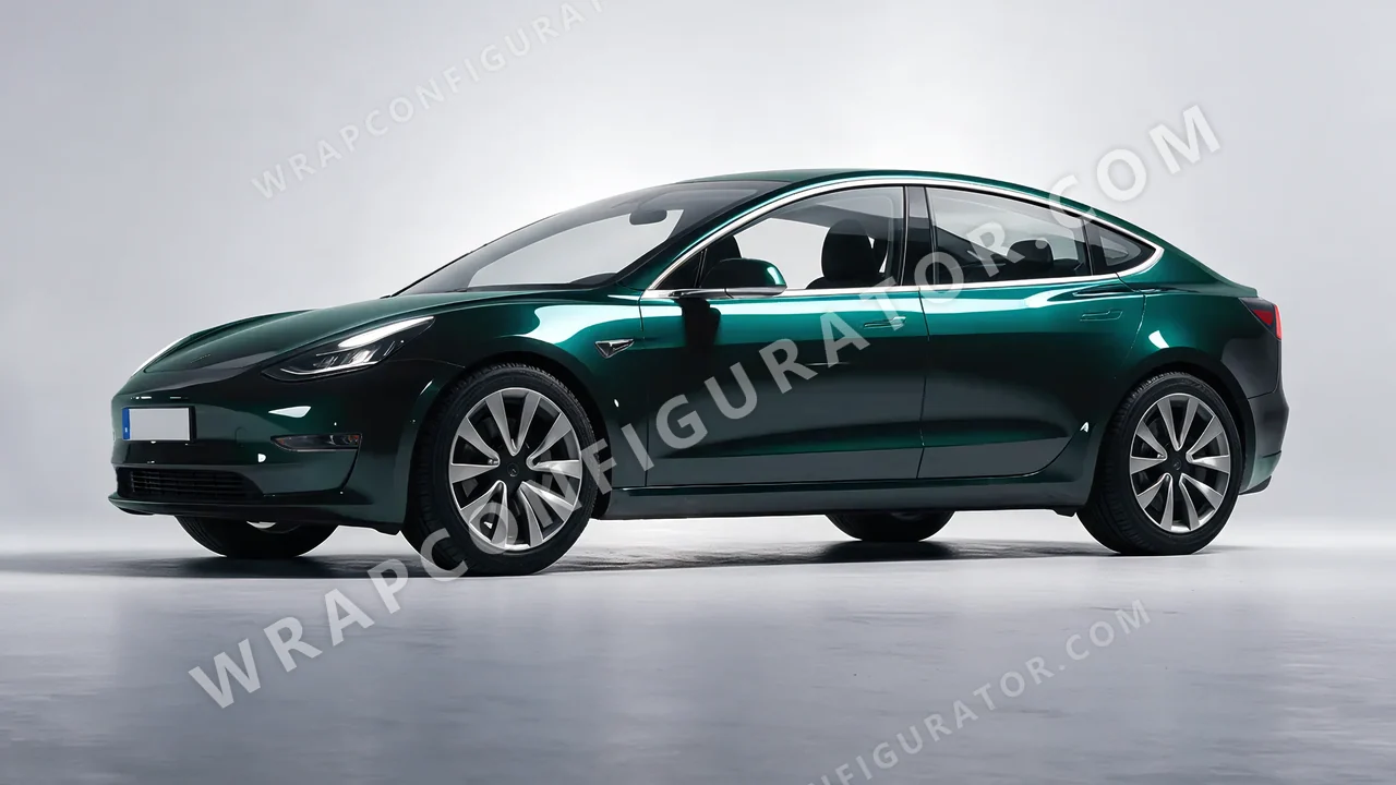 Green Tesla Model 3 2019 wrapped in Colourshield PPF by HyperPro Retro Deep Green HGF31-P