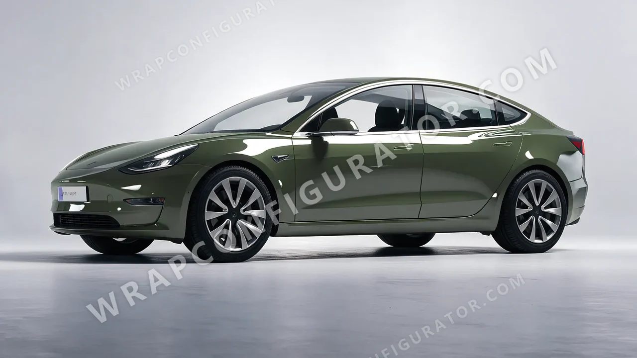 Green Tesla Model 3 2019 wrapped in Colourshield PPF by HyperPro Retro Green HGF63-P