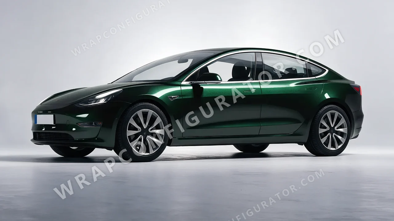 Green Tesla Model 3 2019 wrapped in Inozetek Dynamic PPF Dark Emerald DPPF930
