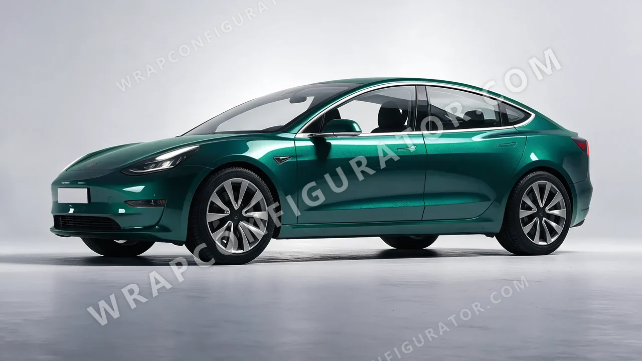 Green Tesla Model 3 2019 wrapped in Inozetek Dynamic PPF Emerald Green DPPF902