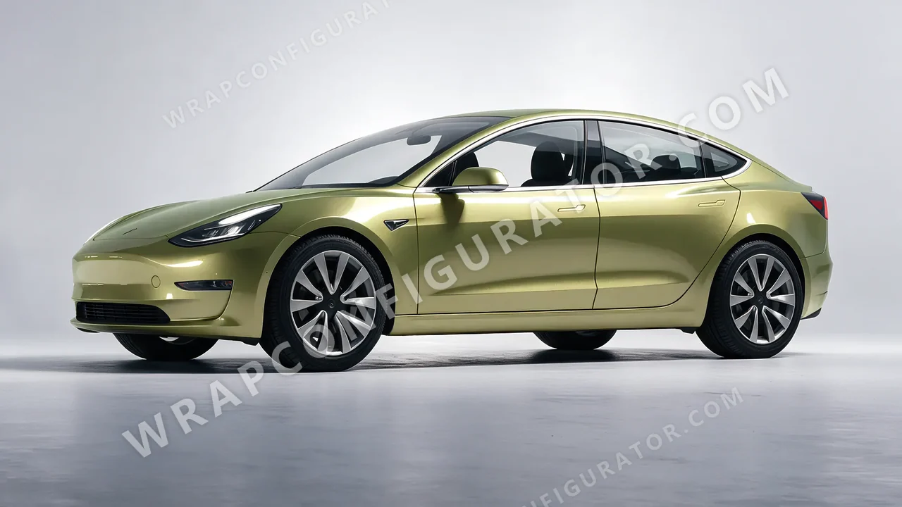 Green Tesla Model 3 2019 wrapped in Inozetek Dynamic PPF Golden Green DPPF929