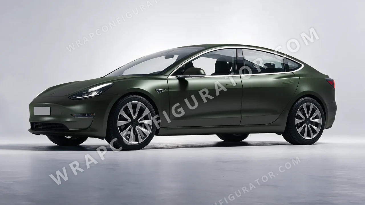 Green Tesla Model 3 2019 wrapped in Inozetek Dynamic PPF Midnight Moss DPPF804