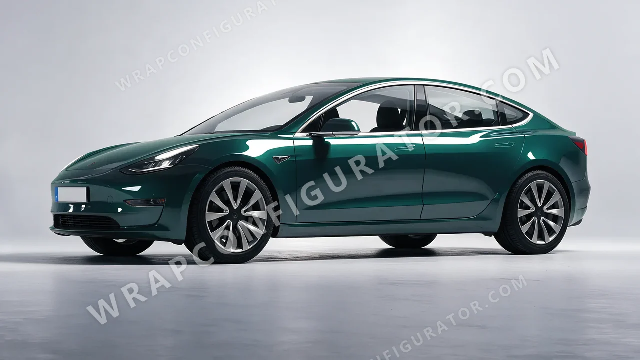 Green Tesla Model 3 2019 wrapped in Inozetek Dynamic PPF Shadow Green DPPF706