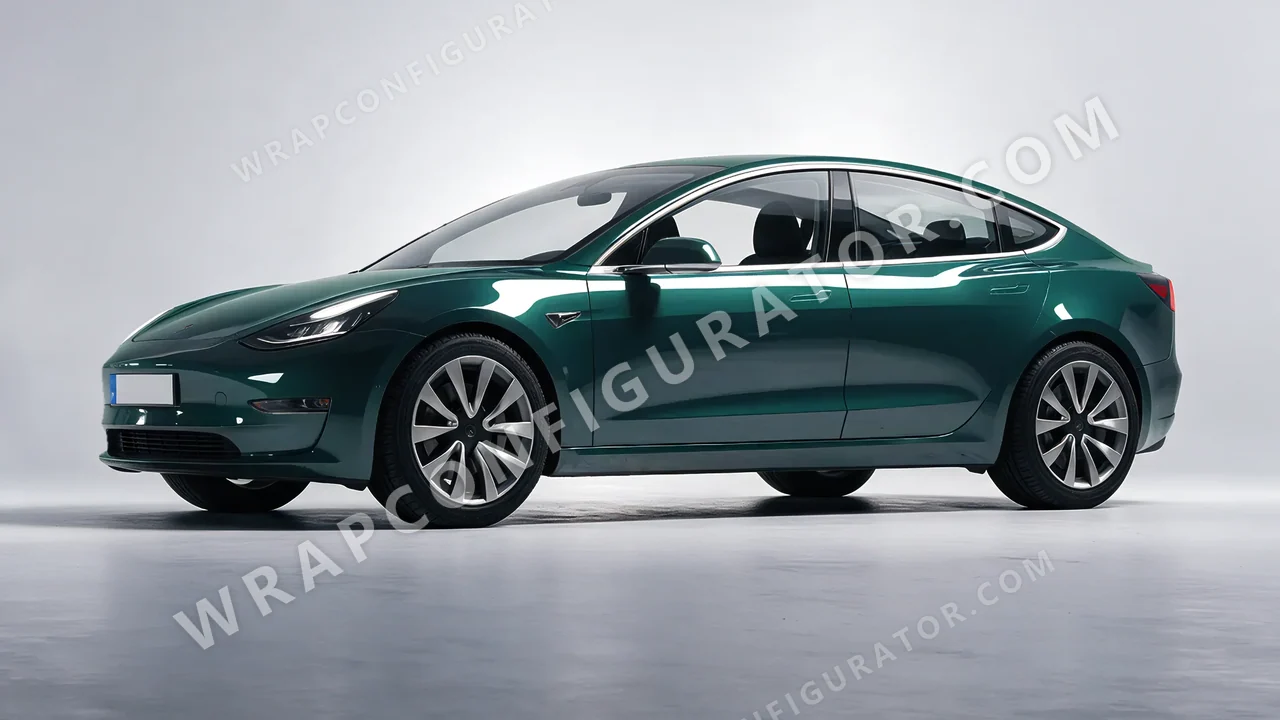 Green Tesla Model 3 2019 wrapped in Inozetek Dynamic PPF Shadow Green DPPF911