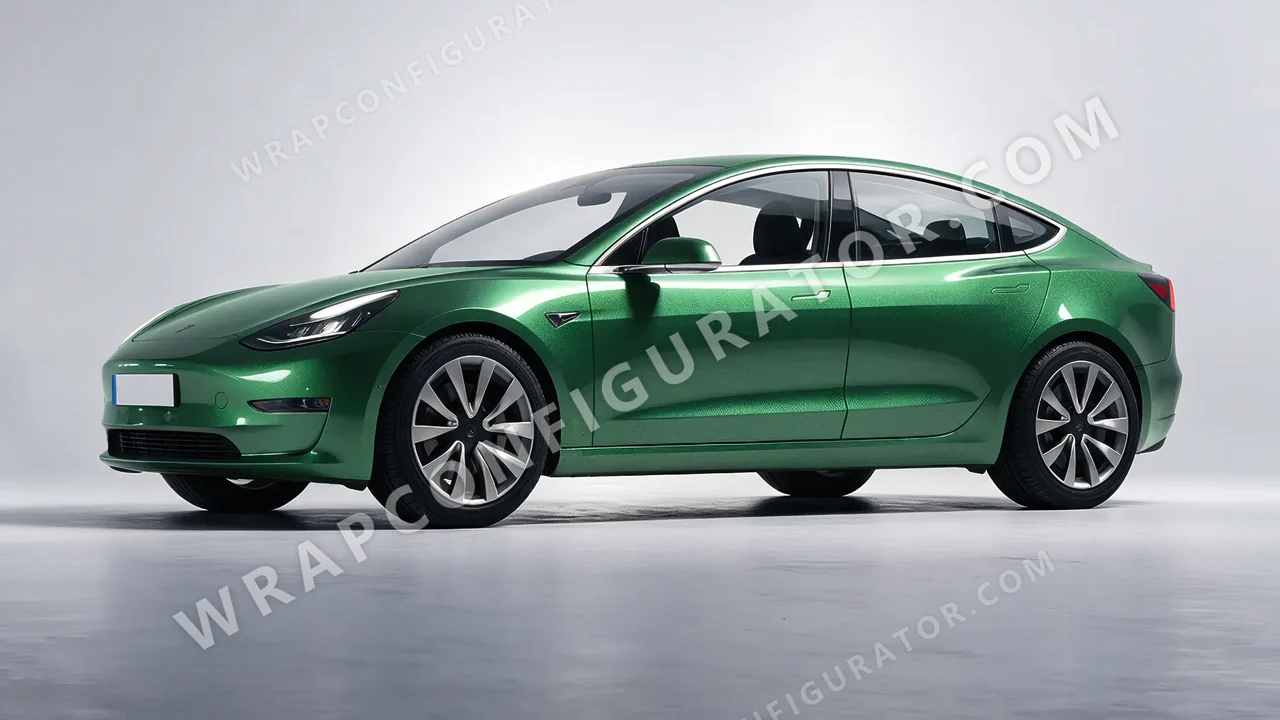 Green Tesla Model 3 2019 wrapped in KPMF Envious Green K75407