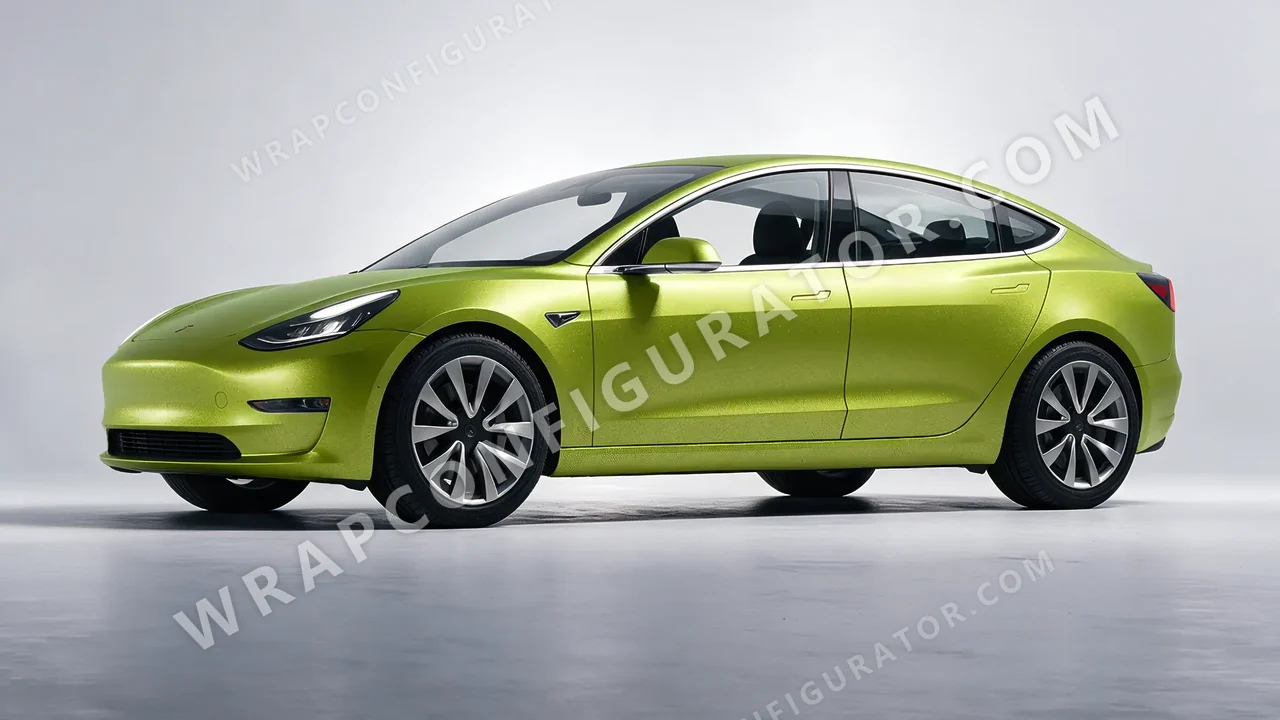Green Tesla Model 3 2019 wrapped in KPMF Matt Dynamic Lime K75503