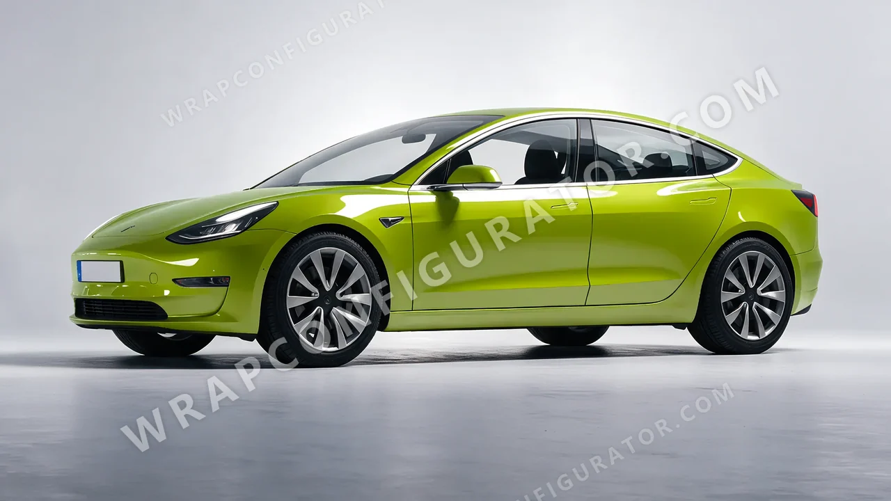 Green Tesla Model 3 2019 wrapped in ORACAL Algae Green 970RA-688G