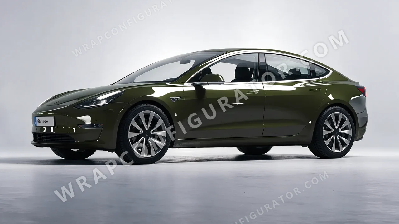 Green Tesla Model 3 2019 wrapped in ORACAL Bottle Green 970RA-286G