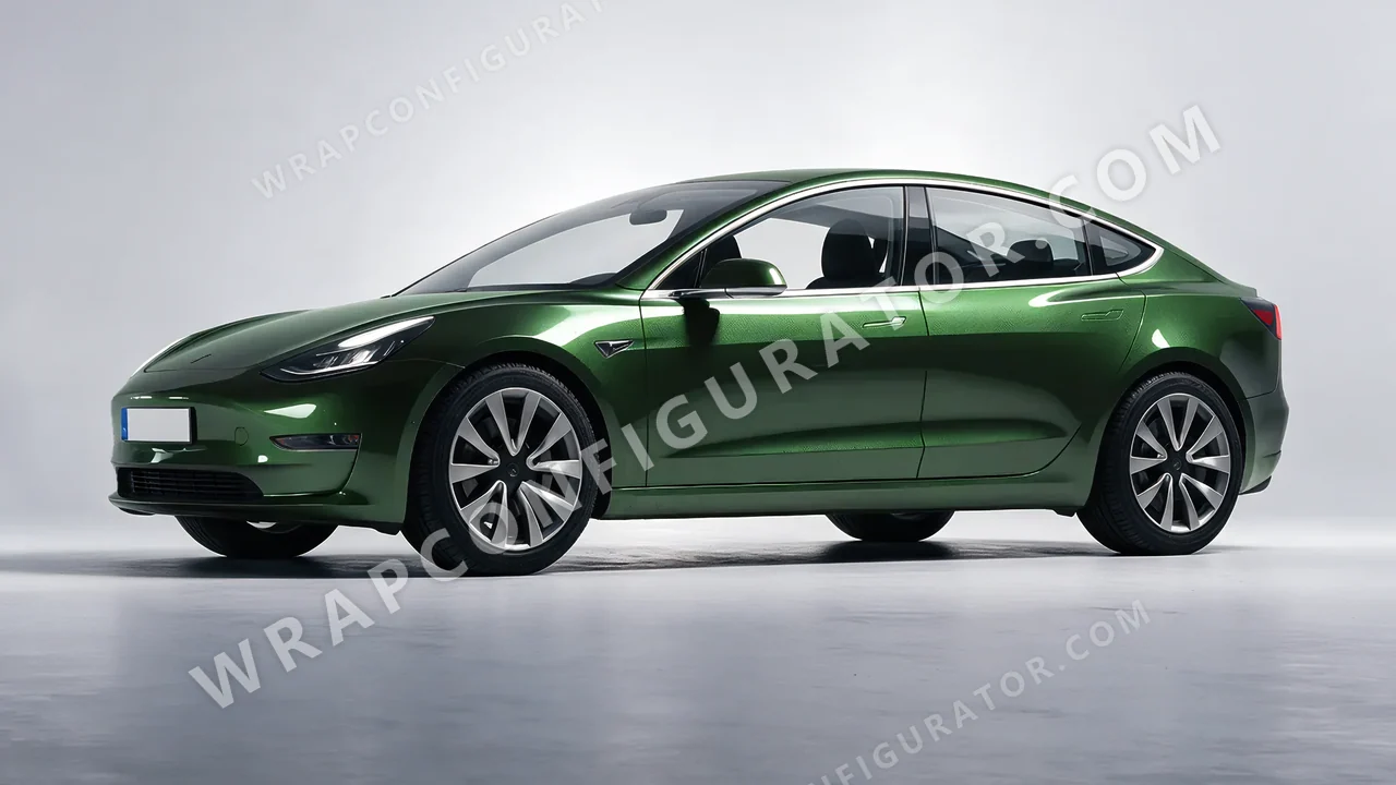 Green Tesla Model 3 2019 wrapped in ORACAL Fir Green 970RA-677G