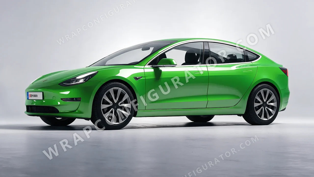 Green Tesla Model 3 2019 wrapped in ORACAL Grass Green 970RA-602G