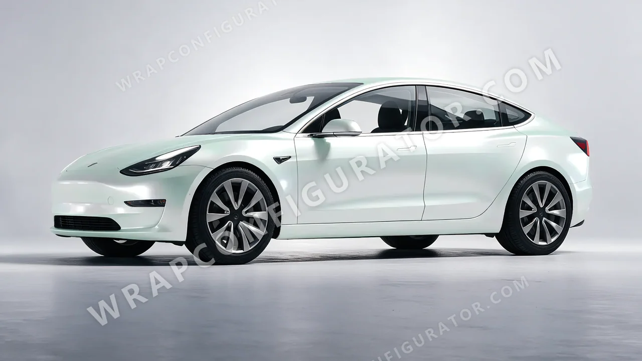 Green Tesla Model 3 2019 wrapped in ORACAL Pearl Green 970RA-992G