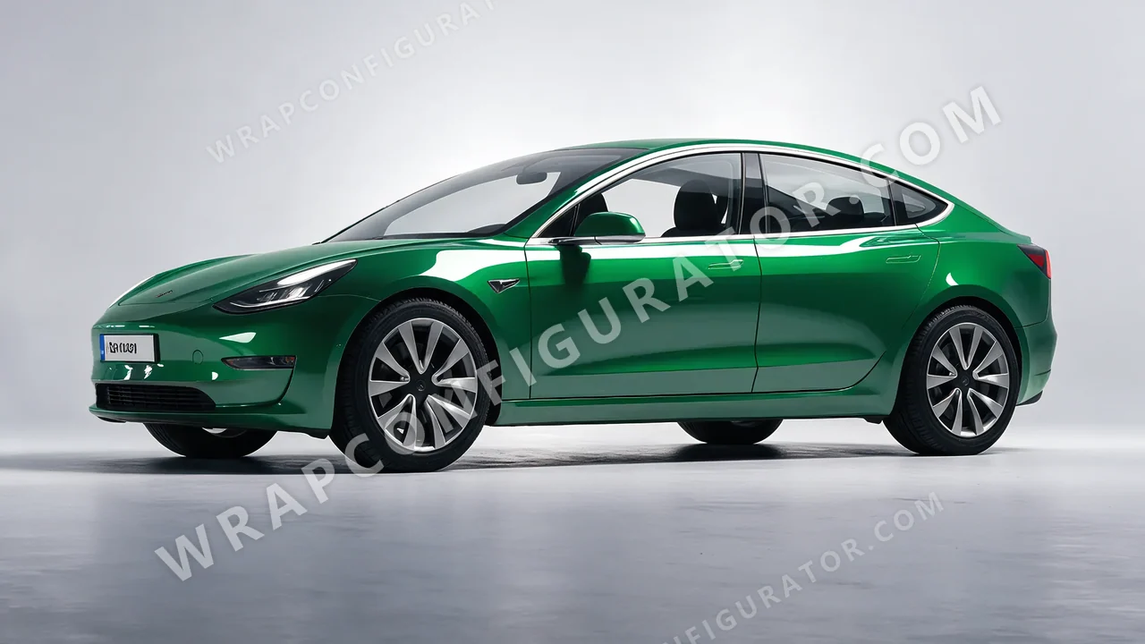 Green Tesla Model 3 2019 wrapped in ORACAL Police Green 970RA-612G