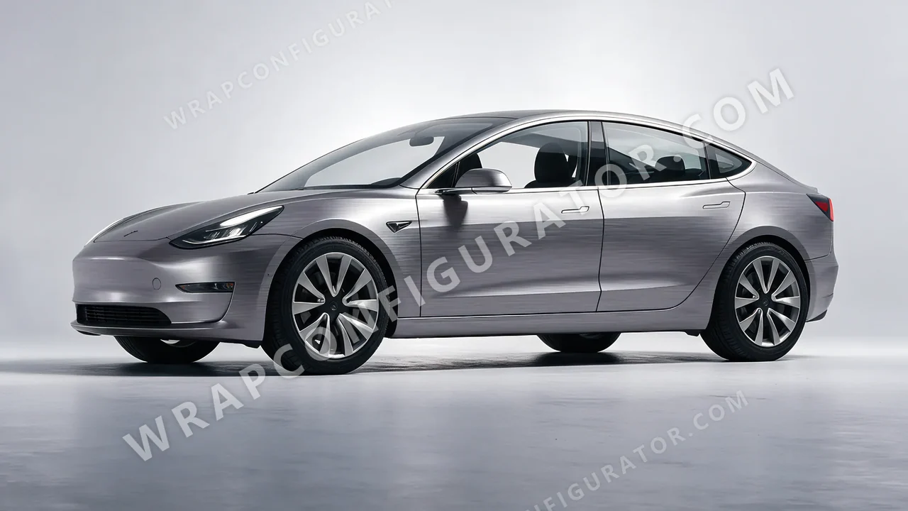 Grey Tesla Model 3 2019 wrapped in 3M Brushed Steel BR201