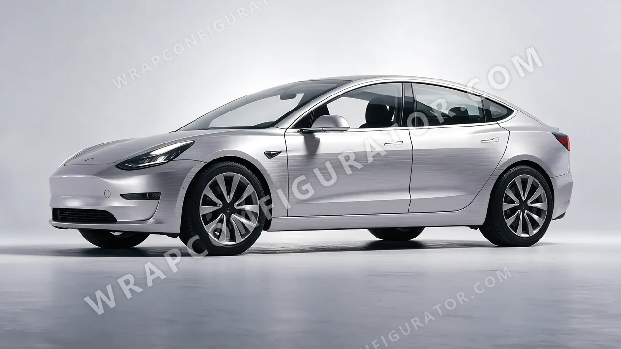 Grey Tesla Model 3 2019 wrapped in 3M Brushed Titanium BR230