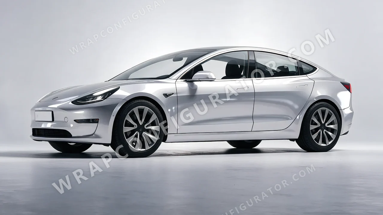 Grey Tesla Model 3 2019 wrapped in 3M Gloss Sterling Silver G251