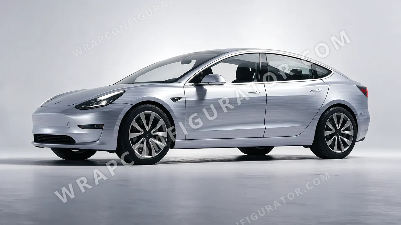 Grey Tesla Model 3 2019 wrapped in Avery Dennison Brushed Steel SW900-813-X