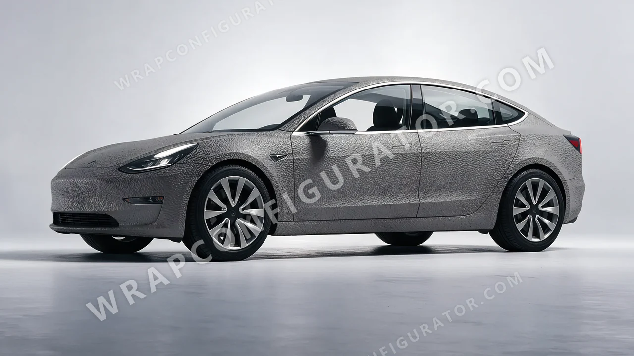 Grey Tesla Model 3 2019 wrapped in Avery Dennison Rugged Bedrock Grey SW900-824-X