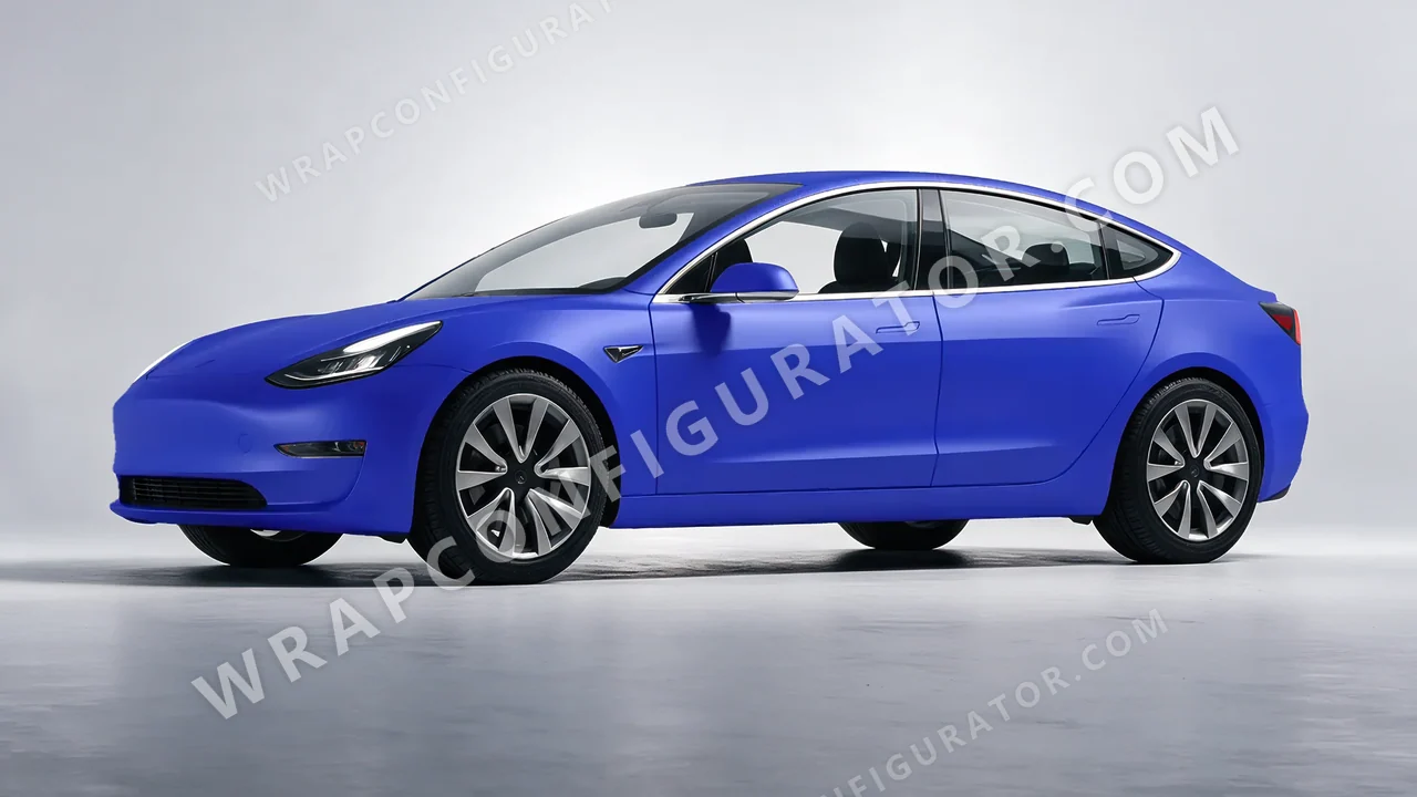 Grey Tesla Model 3 2019 wrapped in KPMF Matt Iced Blue Titanium K75505