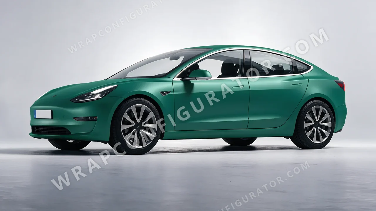 Grey Tesla Model 3 2019 wrapped in KPMF Matt Iced Green Titanium K75507