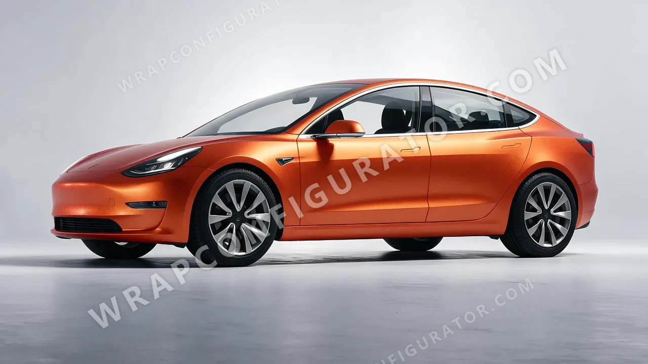 Grey Tesla Model 3 2019 wrapped in KPMF Matt Iced Orange Titanium K75502