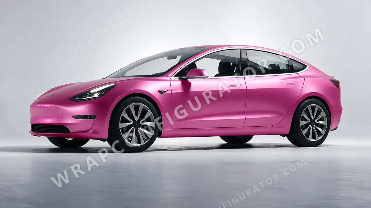 Grey Tesla Model 3 2019 wrapped in KPMF Matt Iced Pink Titanium K75504