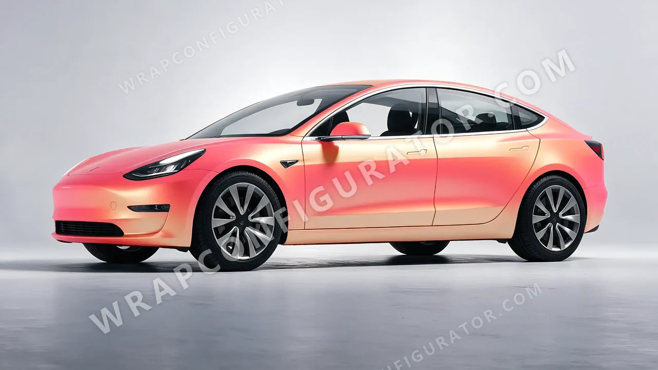 Orange Tesla Model 3 2019 wrapped in 3M Electric Coral SP213